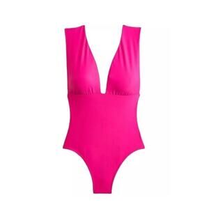 New J. Crew Fuchsia V-Neck Plunge One-Piece Swim Bathing Suit Women's Size 24